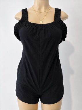 Black Ruffle Strap Romper